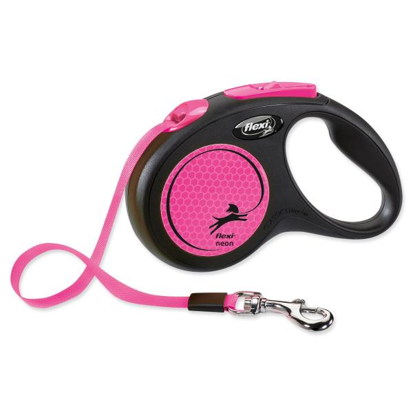 Correa retráctil para perros Flexi New Neon Tape S 5 m rosa