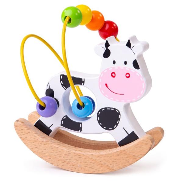 Bigjigs Baby Motorický labyrint hojdačka kravička