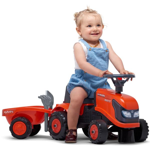 Falk 260C Baby Kubota ride-on traktor s přívěsem, hrábě & lopata (obrázek 3)