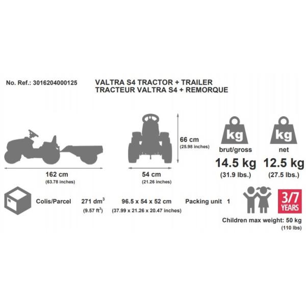 Falk Šlapací traktor 4000AB VALTRA S4 s vlečkou (obrázek 3)