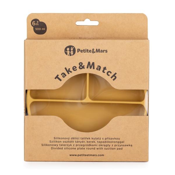 PETITE&MARS Talířek silikonový dělící kulatý Take&Match Intense Ochre 6m+ (obrázek 4)