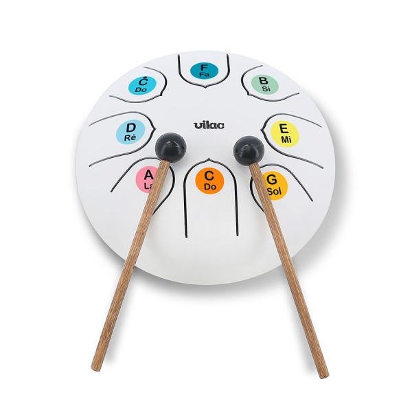 Vilac - Tongue Drum - Instrument De Percussions En MéTal Au Son Zen, Accordé En Do Majeur Avec Une Octave, IdéAl Pour Initier Les Enfants à La Musique. Comprend Partitions Et Fiche Explicative-image