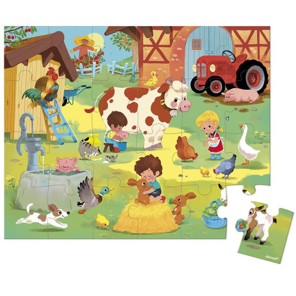 Janod Puzzle v kufříku Den na farmě 24 ks