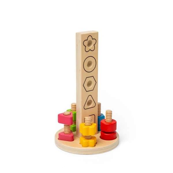 Bigjigs Toys Dřevěná věž s maticemi a šrouby (obrázek 4)