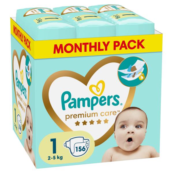 PAMPERS Plenky jednorázové Premium Care vel. L 1, 156 ks, 2kg-5kg