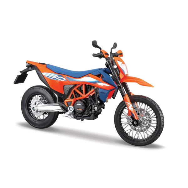 Maisto - Motocykel so stojanom, 2023 KTM 690 SMC R, oranžovo-modrá, 1:12