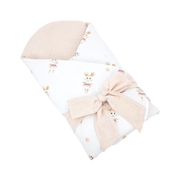 EKO Zavinovačka mušelínová s kokosovou vyjímatelnou vložkou a mašlí Ballerina Mouse 75×75