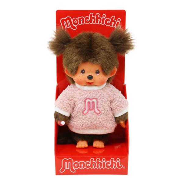 Monchhichi Mončiči dievča v ružovom huňatom svetri 20cm