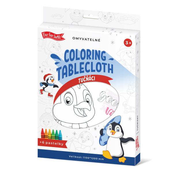 Vybarvovací ubrus s pastelkami – Tučňáci