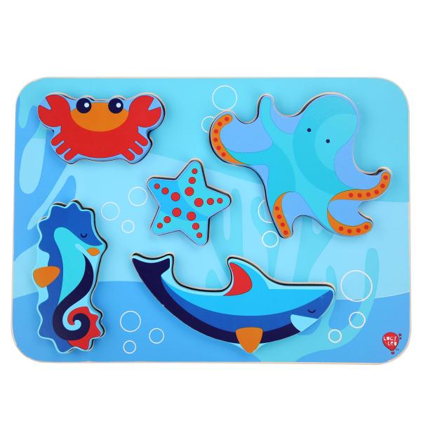 Lucy & Leo 227 Mořští živočichové - dřevěné vkládací puzzle 6 dílů (obrázek 4)