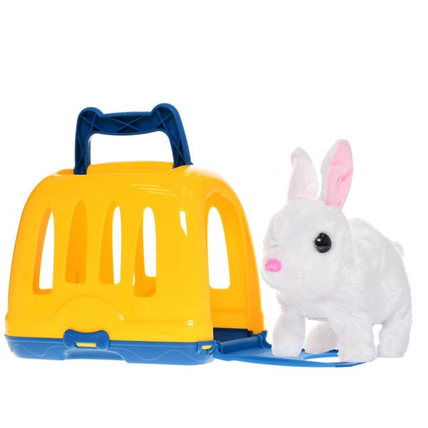 Plyšový zajíček 17 cm na baterie se zvukem skákající s přepravkou