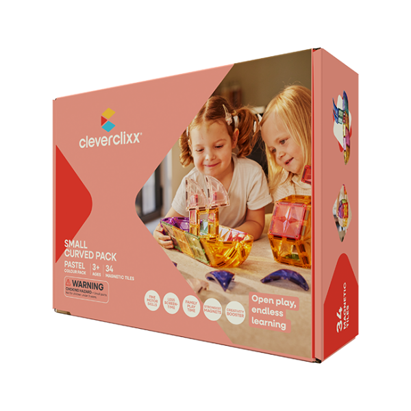Cleverclixx Juego de construcción magnético Small Curved Pack Pastel – 34 piezas