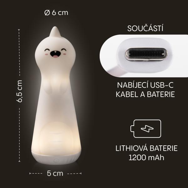 Silikonové noční světlo LED s baterkou, Dino