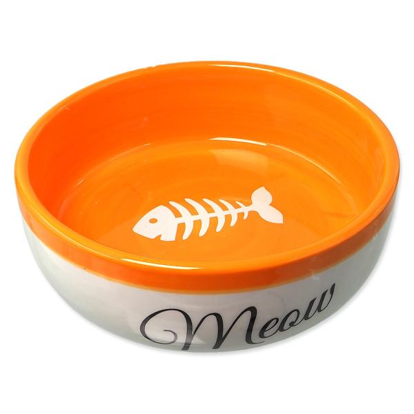 Miska Magic Cat keramická bílá/oranžová Meow 13,4x4cm, 170ml