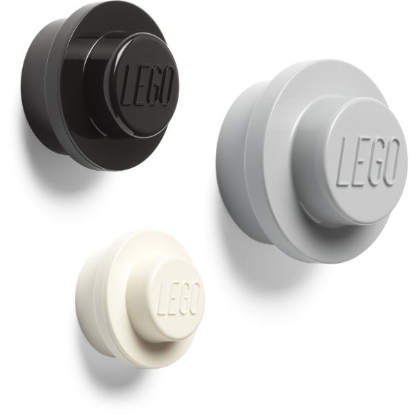 LEGO® věšák na zeď, 3 ks - bílá, černá, šedá