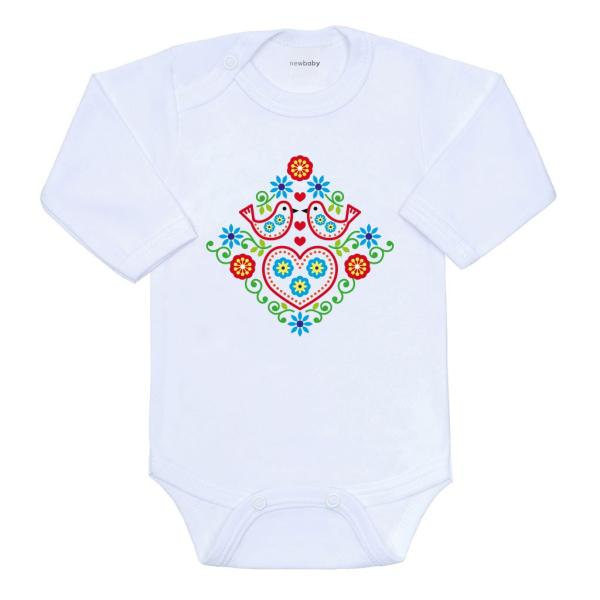 Dětské body s potiskem New Baby Lidový vzor ptáčci 62 (3-6m)