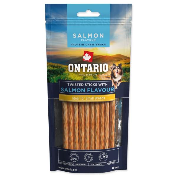 Delicia Ontario Protein sabor salmón, palito masticable retorcido 10uds 12,7cm