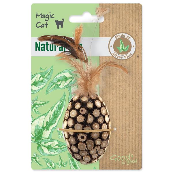 Hračka Magic Cat Natural Fun ovál s přírodními pírky a oblepené dřevem 14cm