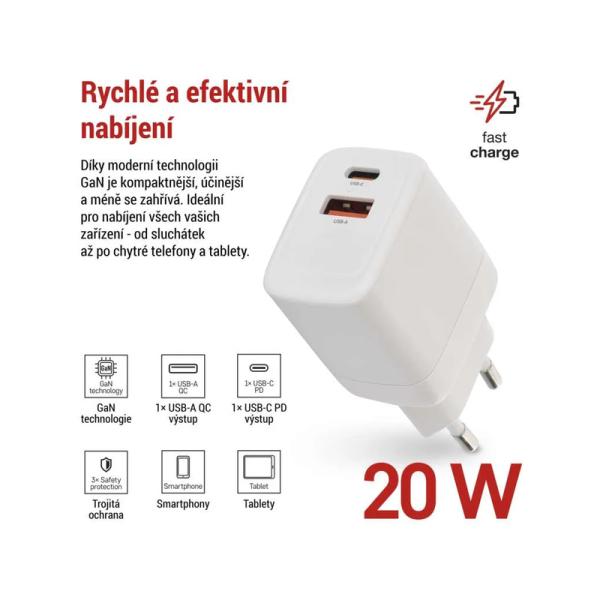 Síťový USB adaptér (zdroj) GaN PD 20W