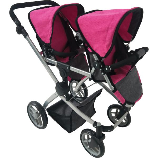 Dětský kočárek pro dvojčata - růžovo/černý