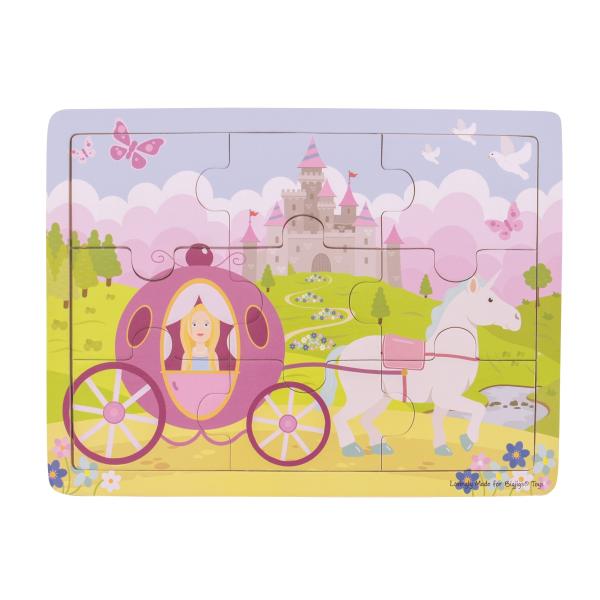 Bigjigs Toys Dřevěné puzzle princezna s kočárem