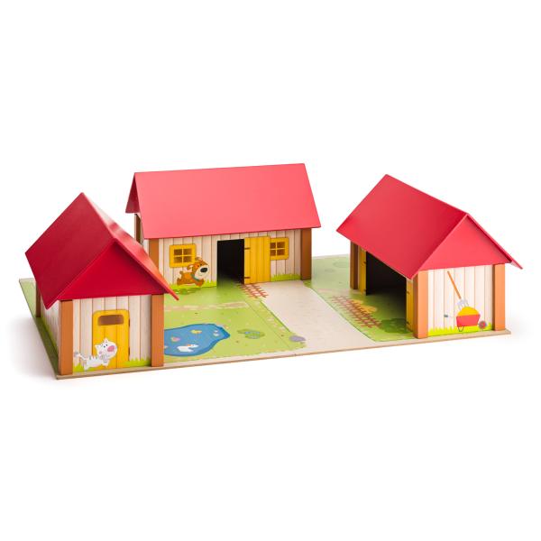 Woody Statek se třemi budovami a podložkou