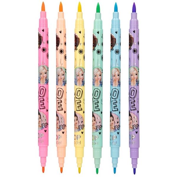 Top Model Fixy oboustranné, Malia a Christy, 6 barev