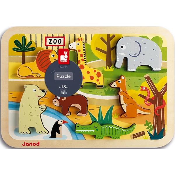 Janod Dřevěné vkládací puzzle pro nejmenší ZOO Chunky (obrázek 5)