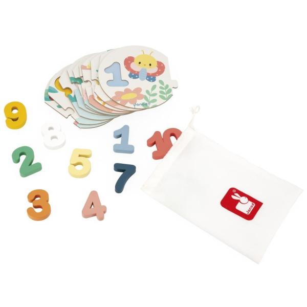 Janod Vkládací dřevěné puzzle pro děti Čísla Pure