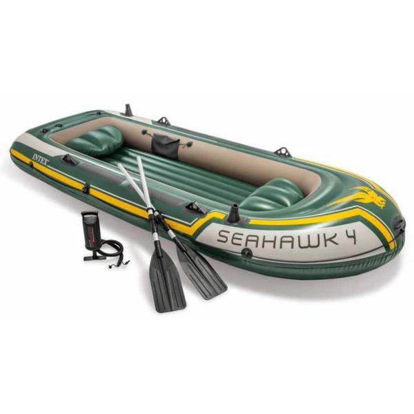Intex 68351NP - Canotto Gonfiabile Seahawk 4, 4 Posti, Con Accessori, Pvc, Multicolore, 351X145X48 Cm-image