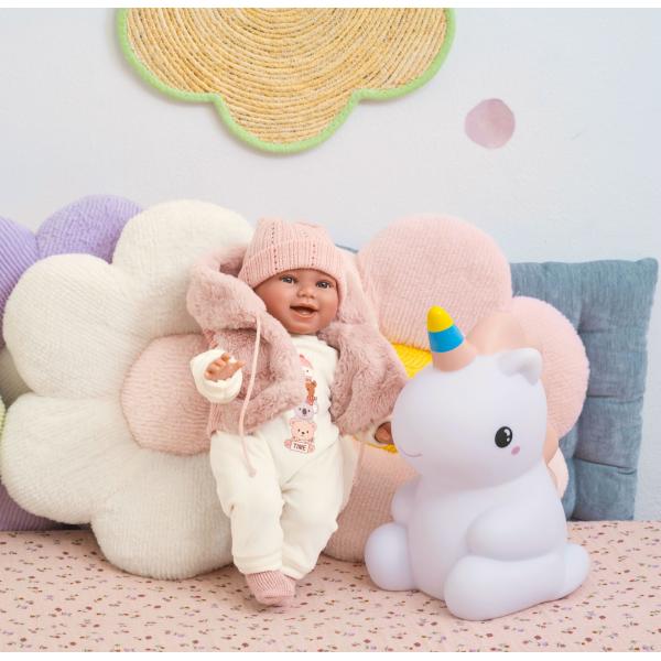 Llorens 63814 NEW BORN - realistická panenka miminko se zvuky a měkkým látkovým tělem (obrázek 5)