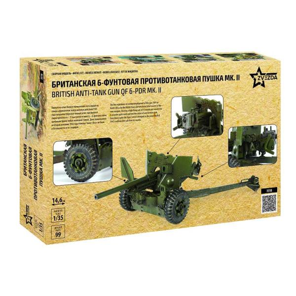 Model Kit military 3518 – Britský protitankový kanón QF 6-PDR MK-II (1:35)