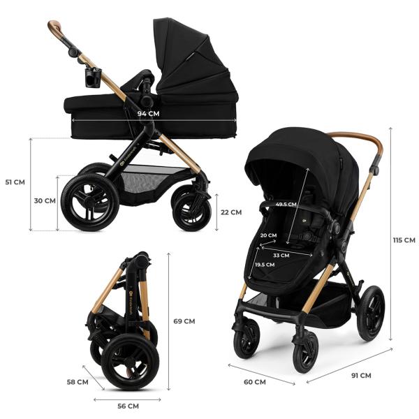 KINDERKRAFT Kočárek kombinovaný 3v1 Moov 2 XL Air Black