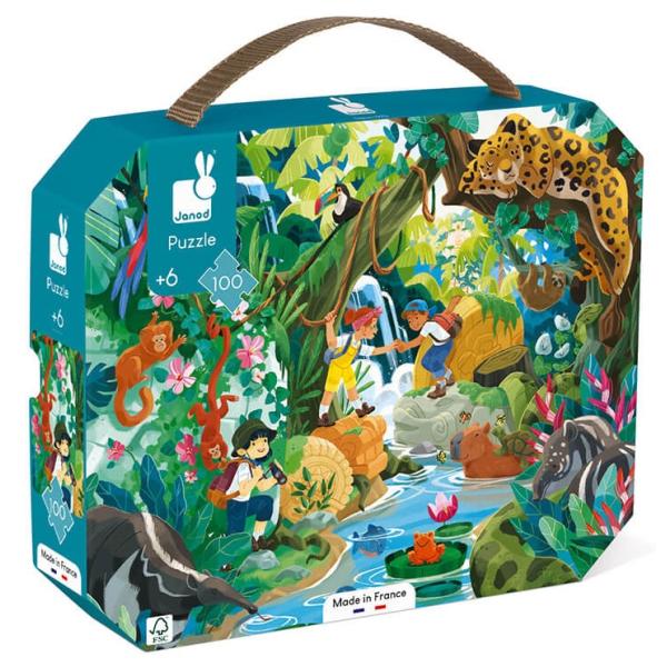 Janod Puzzle v kufříku Dobrodružství v džungli 100 ks