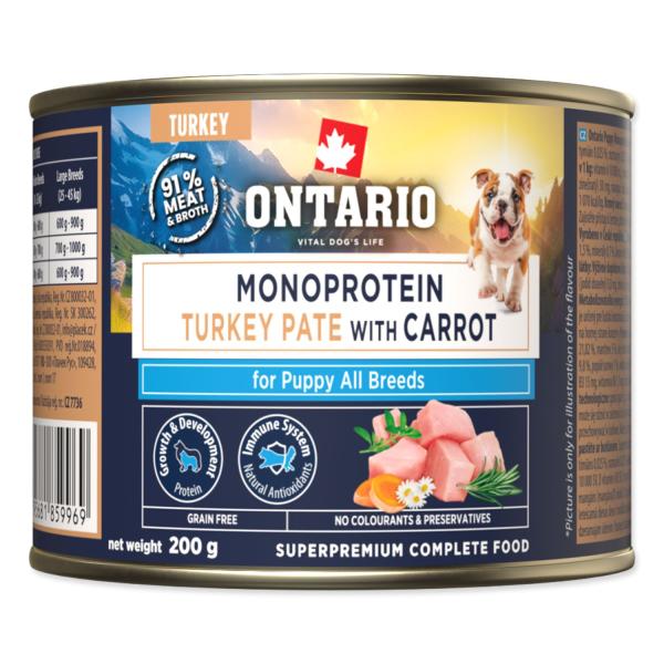 Konzerva Ontario Puppy monoprotein krůtí paté s mrkví 200g (obrázek 3)