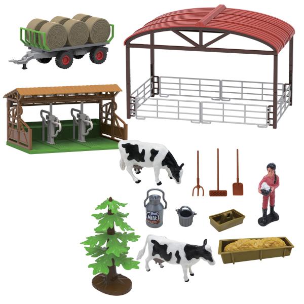FARM SERVICE - Hrací set farma s traktorem a valníkem na seno 16 ks se světly a zvuky