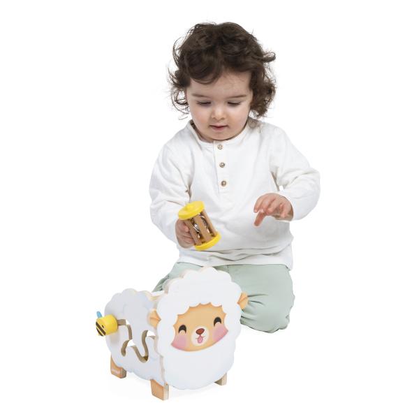 Janod Farma Dřevěná motorická hračka Ovečka s mnoha aktivitami