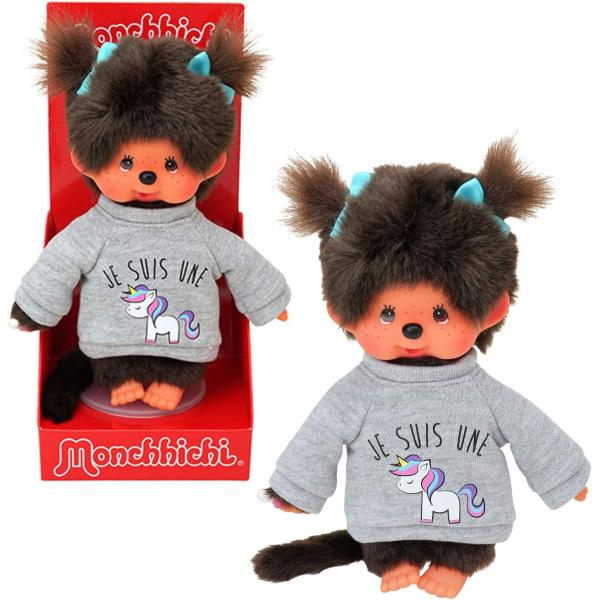 Monchhichi Mončiči Mončiči dívka ve svetru s jednorožcem 20cm