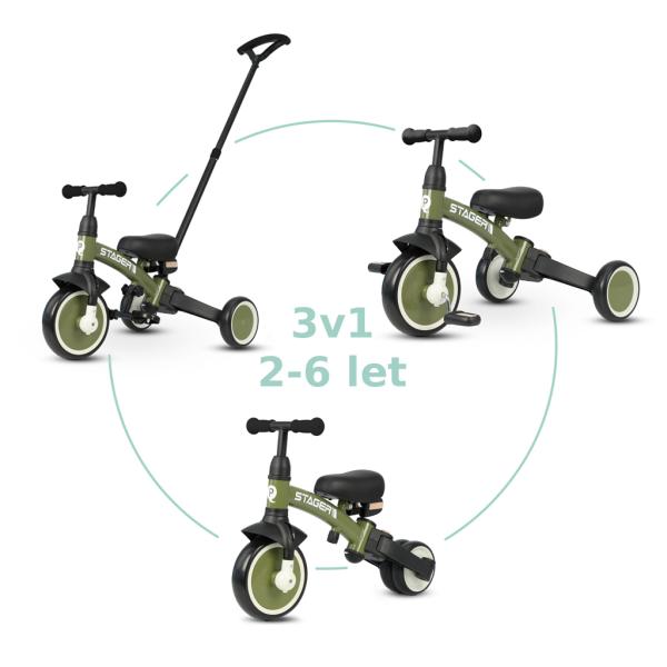 QPLAY Trojkolka Stager 3v1 Green, 2-6 rokov