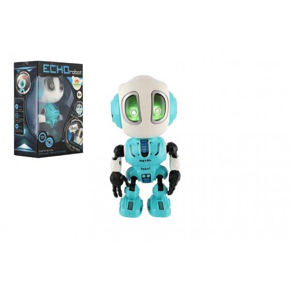 Robot ECHO che ripetere frasi in metallo 12 cm blu a batteria con suono e luce.