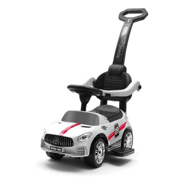 Detské odrážadlo so zvukom a vodiacou tyčou Baby Mix RACER biele