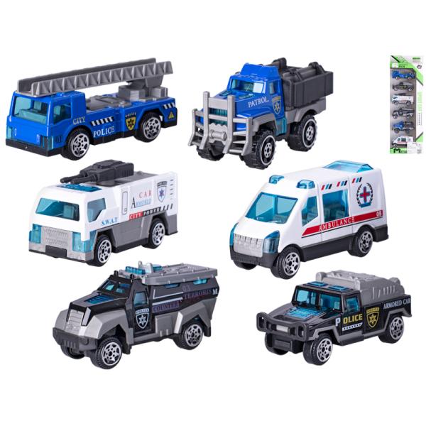 Autíčka policie 7 cm kov s volným chodem 6 ks