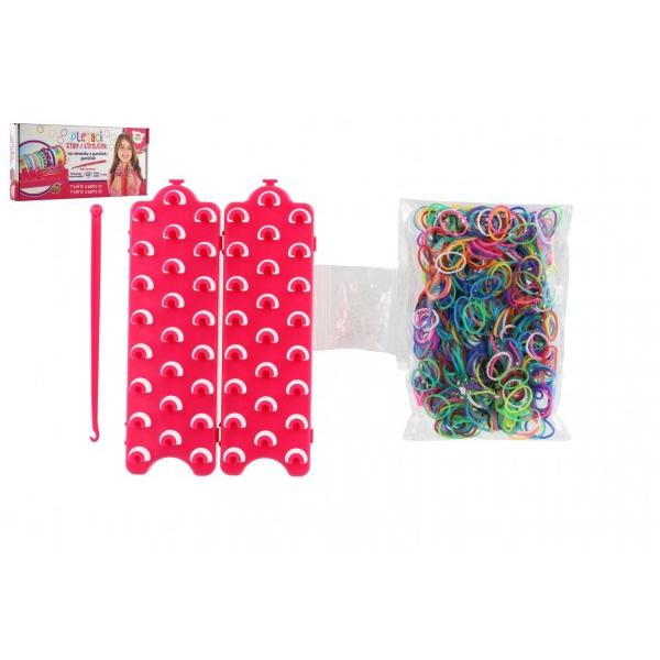 Vyrob si svůj náramek – gumičky 600ks + nářadí + pletací stroj na náramky, 27×13