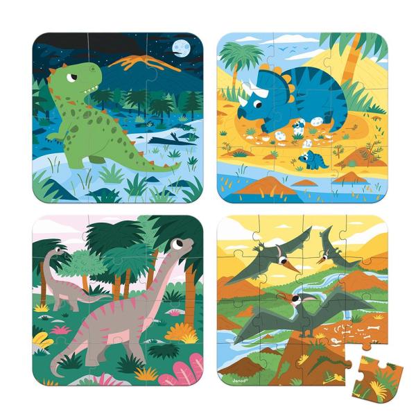 Janod Puzzle v kufříku 4v1 Dinosauři 6-9-12-16 ks (obrázek 4)
