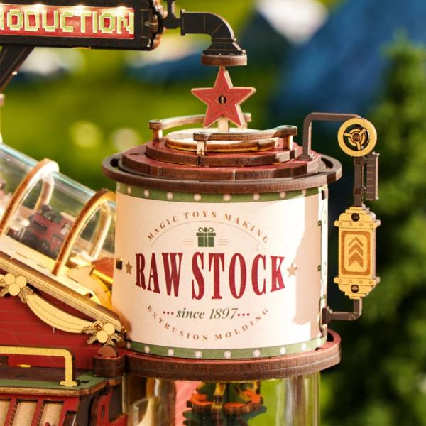 RoboTime 3D dřevěná skládačka hrací skříňky Kouzelná továrna na dárky