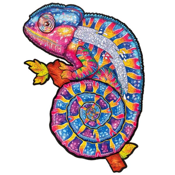 Dřevěné barevné puzzle - Hypnotický chameleon