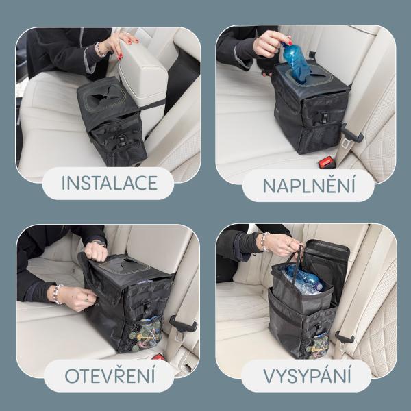 Vodotěsný odpadkový koš do auta s víkem, Black (obrázek 4)