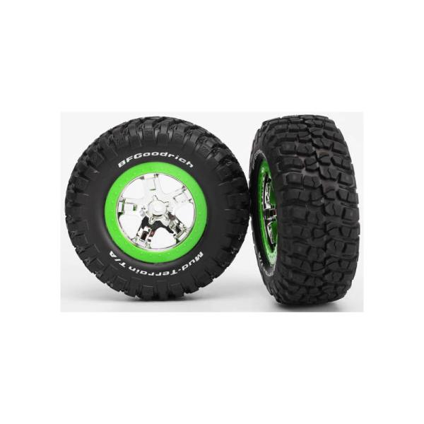Traxxas koleso 2.2/3.0", disk SCT strieborný-zelený, pneu KM2 (2) predné
