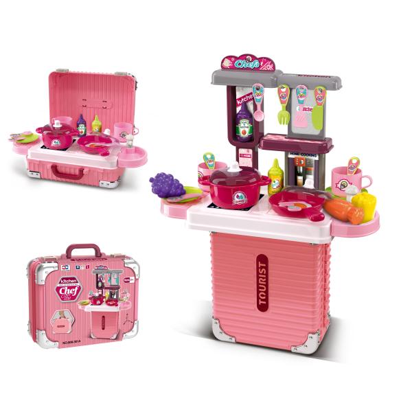 2v1 Malý kufr a kuchyňa s příslušenstvím - růžová
