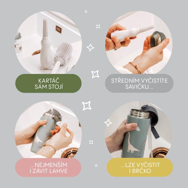 Silikonový kartáč na dětské lahve 3v1, Light Grey